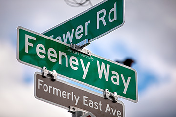 A street sign that says Feeney Way