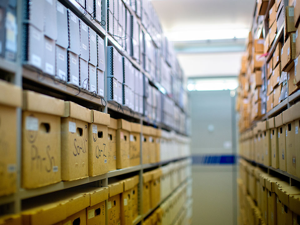 An aisle of archival storage